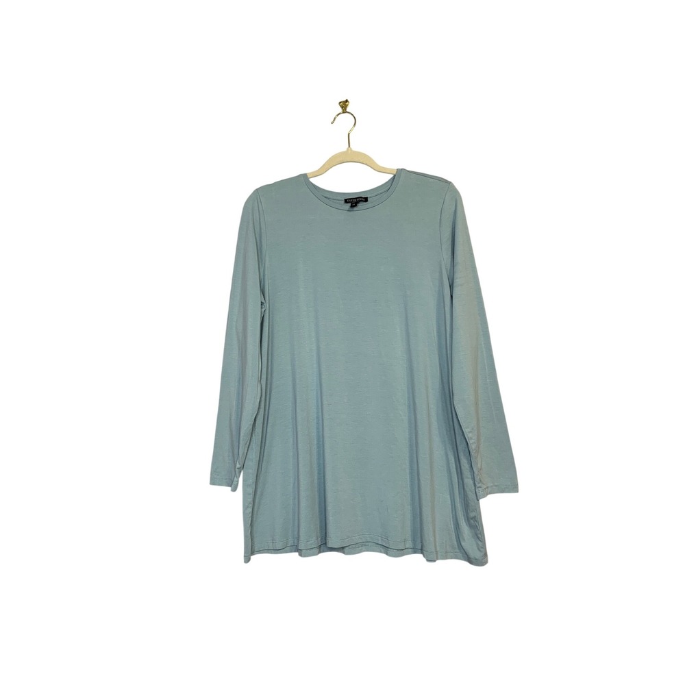 Eileen Fisher‎ Light Aqua Blue Long Sleeve Tencel Spandex Tunic Top Size L G